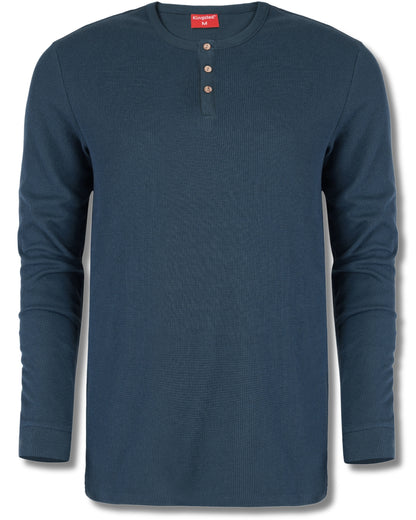 Long Sleeve Waffle Knit Henley (Navy Blue) - Kingsted