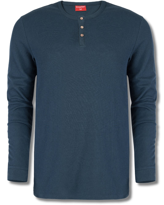 Long Sleeve Waffle Knit Henley (Navy Blue) - Kingsted