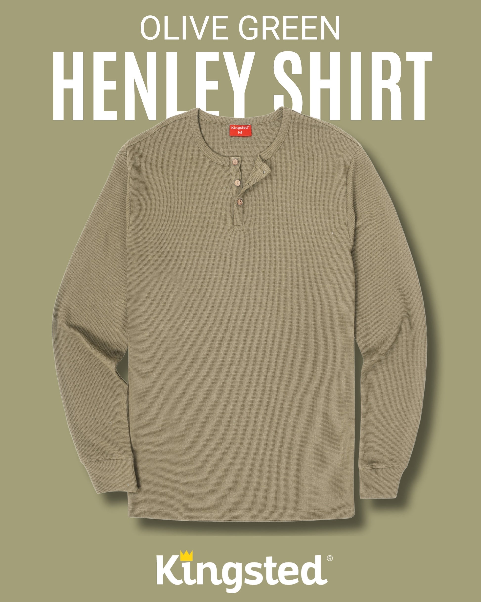 Long Sleeve Waffle Knit Henley (Olive Green) - Kingsted