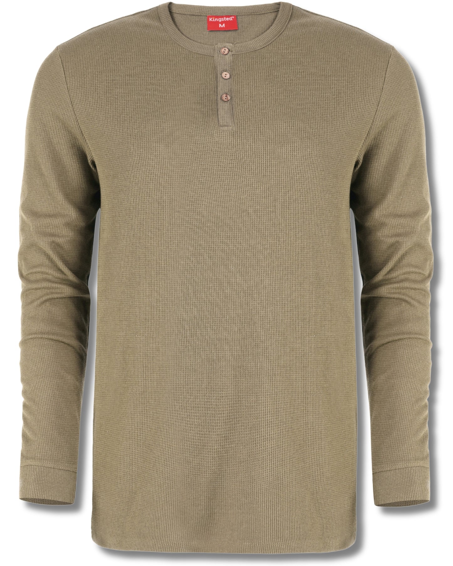 Long Sleeve Waffle Knit Henley (Olive Green) - Kingsted