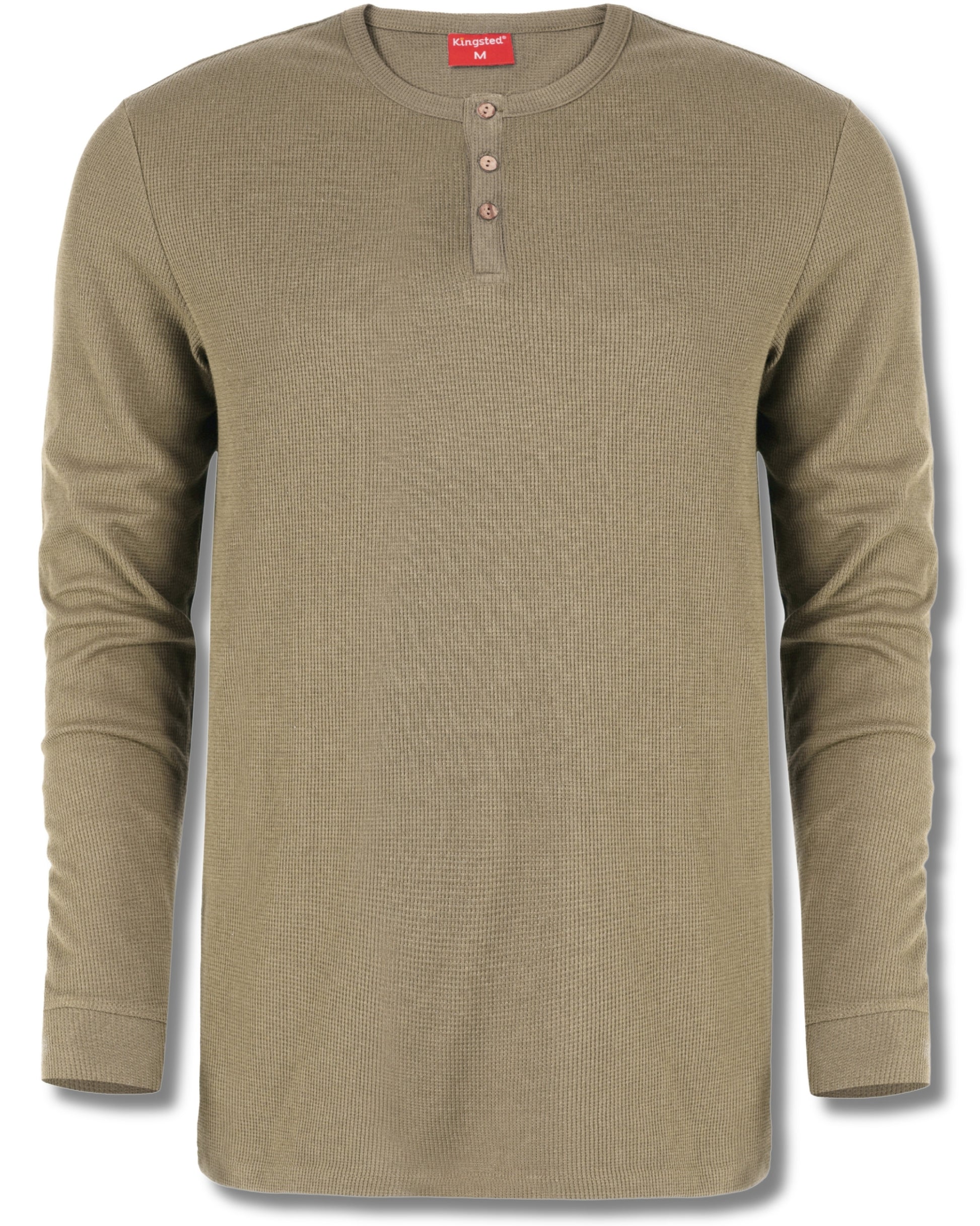 Long Sleeve Waffle Knit Henley (Olive Green) - Kingsted