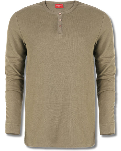 Long Sleeve Waffle Knit Henley (Olive Green) - Kingsted