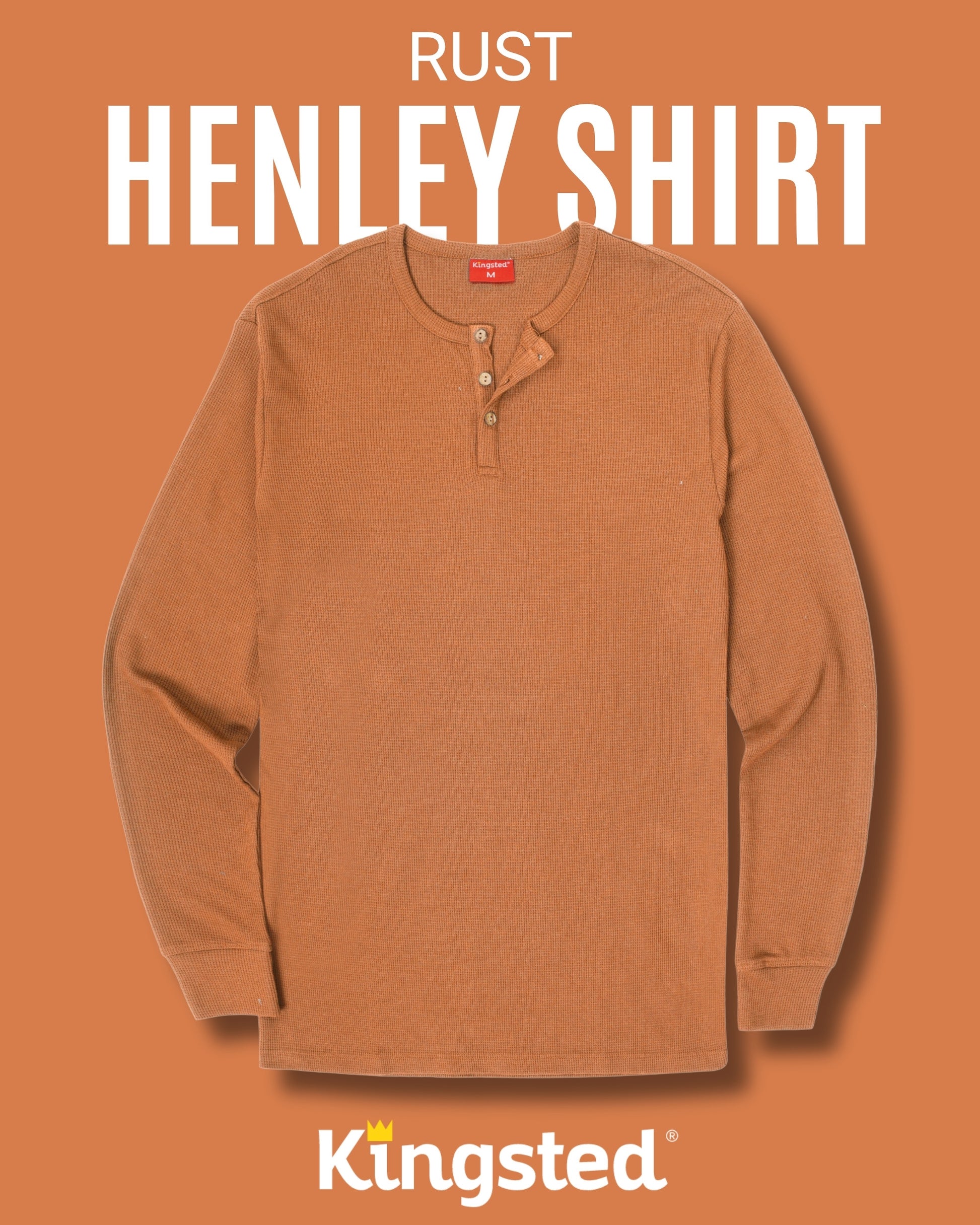 Long Sleeve Waffle Knit Henley (Rust) - Kingsted
