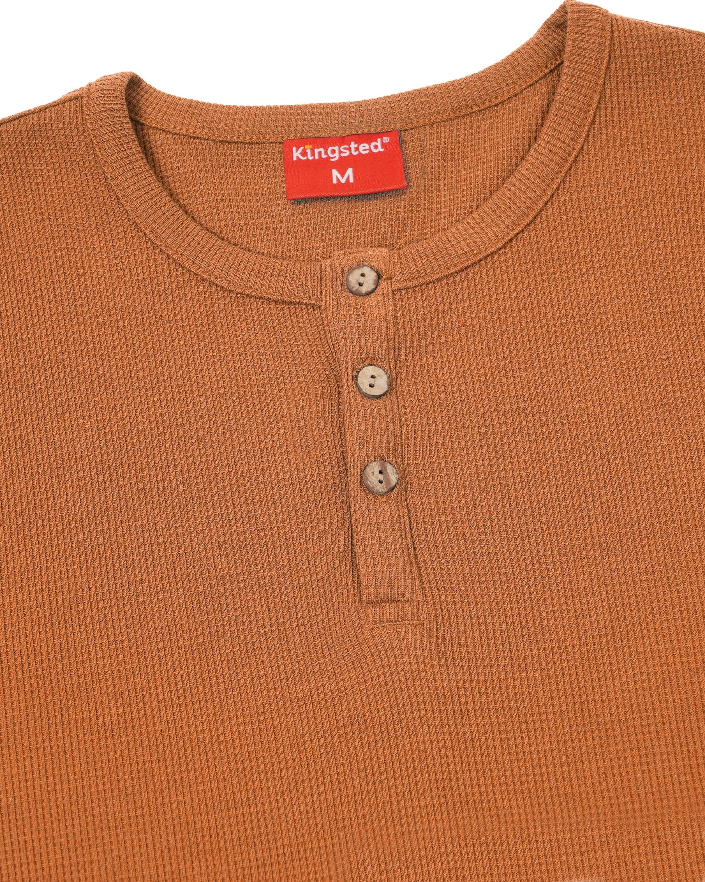 Long Sleeve Waffle Knit Henley (Rust) - Kingsted