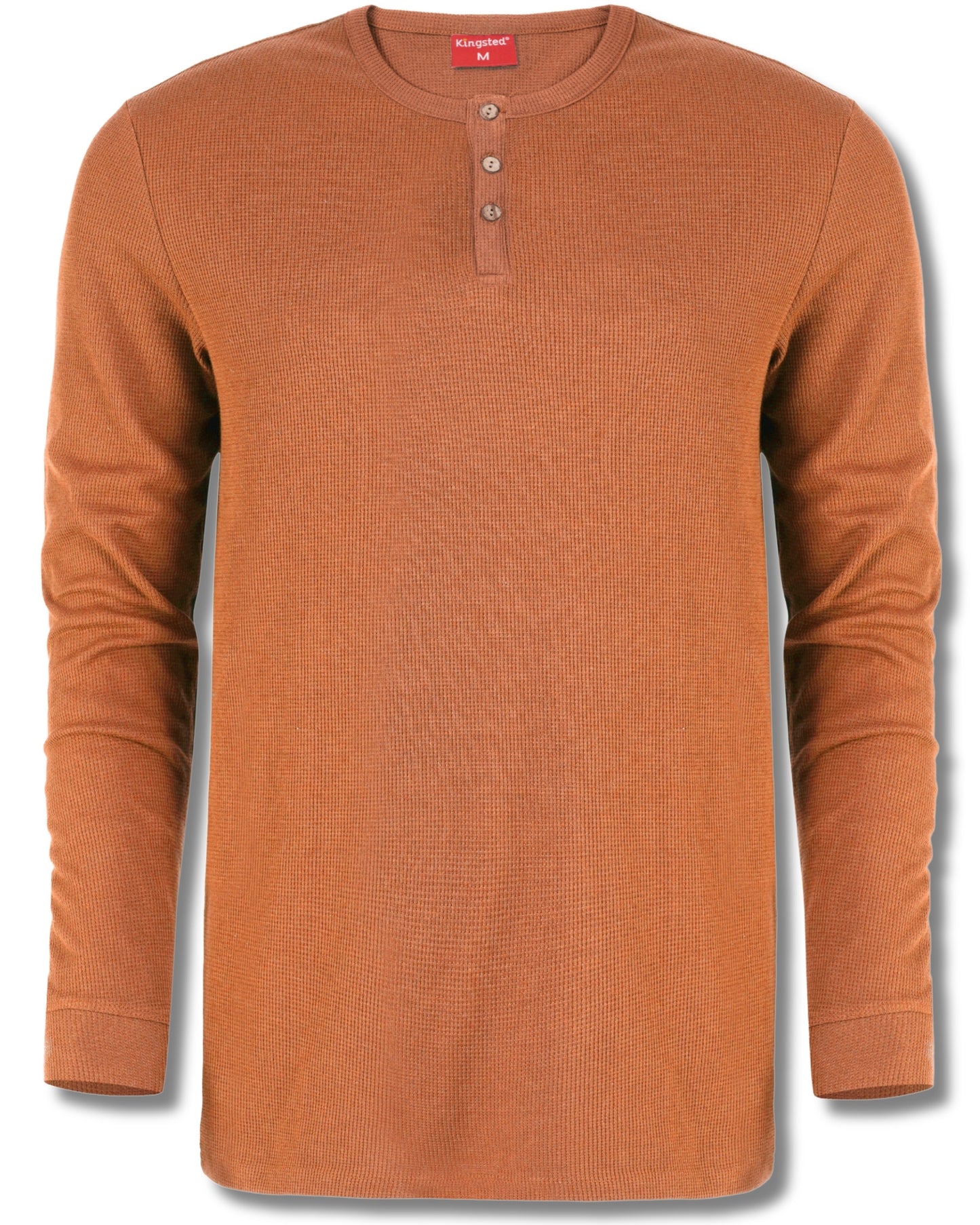 Long Sleeve Waffle Knit Henley (Rust) - Kingsted