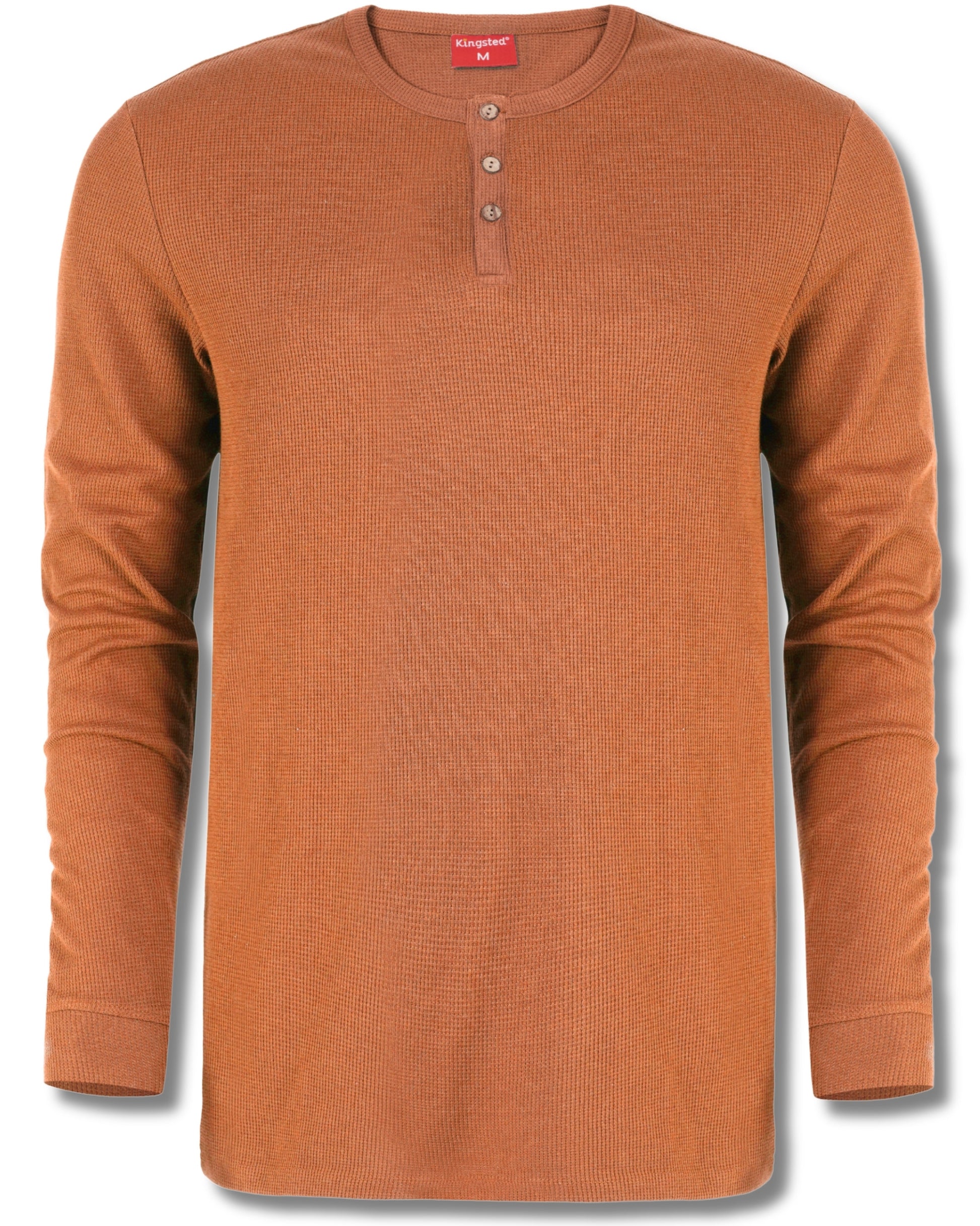 Long Sleeve Waffle Knit Henley (Rust) - Kingsted
