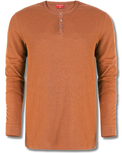 Long Sleeve Waffle Knit Henley (Rust) - Kingsted