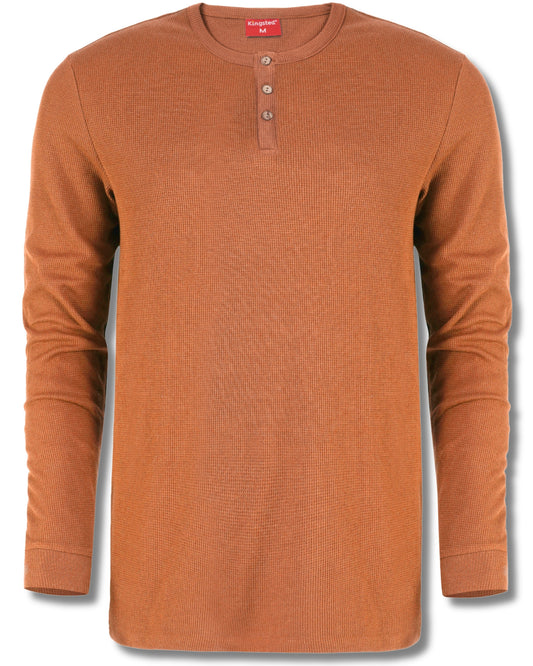 Long Sleeve Waffle Knit Henley (Rust) - Kingsted