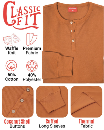 Long Sleeve Waffle Knit Henley (Rust) - Kingsted