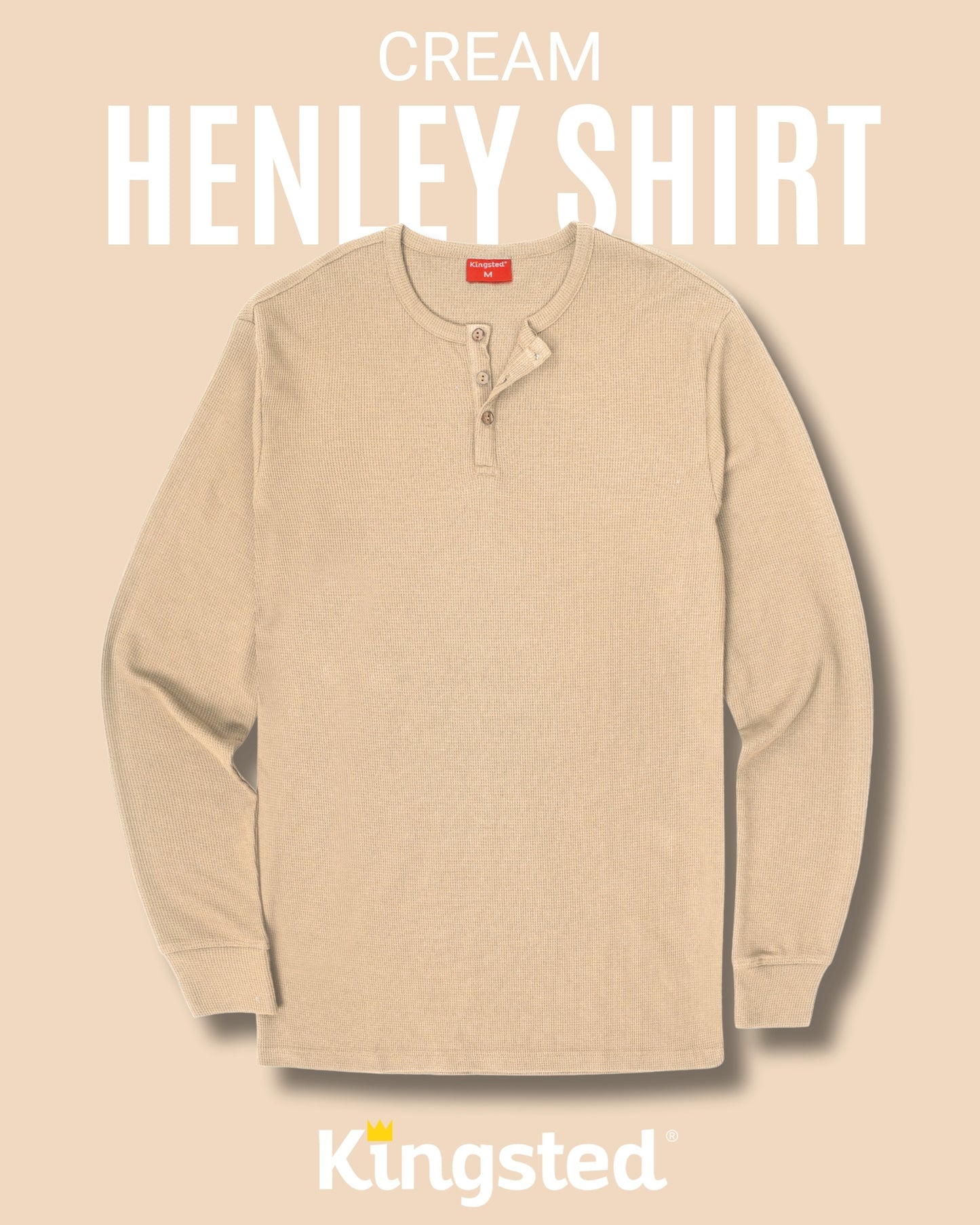 Long Sleeve Waffle Knit Henley (Sand) - Kingsted