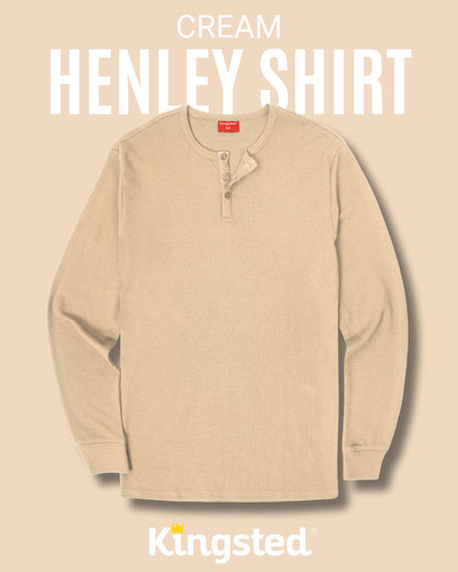 Long Sleeve Waffle Knit Henley (Sand) - Kingsted
