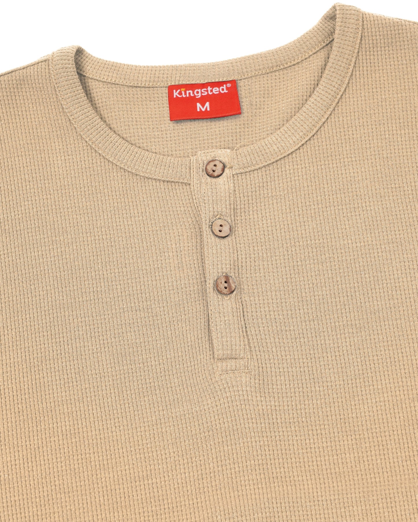 Long Sleeve Waffle Knit Henley (Sand) - Kingsted