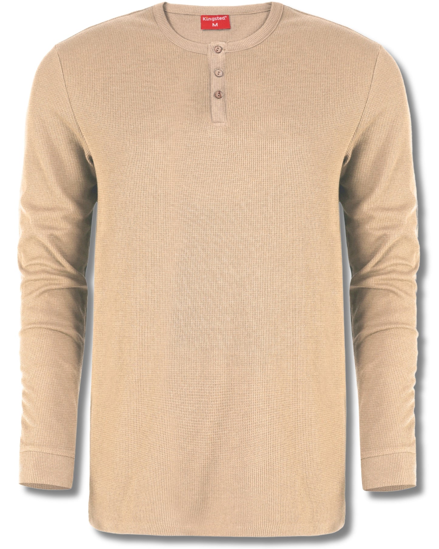 Long Sleeve Waffle Knit Henley (Sand) - Kingsted