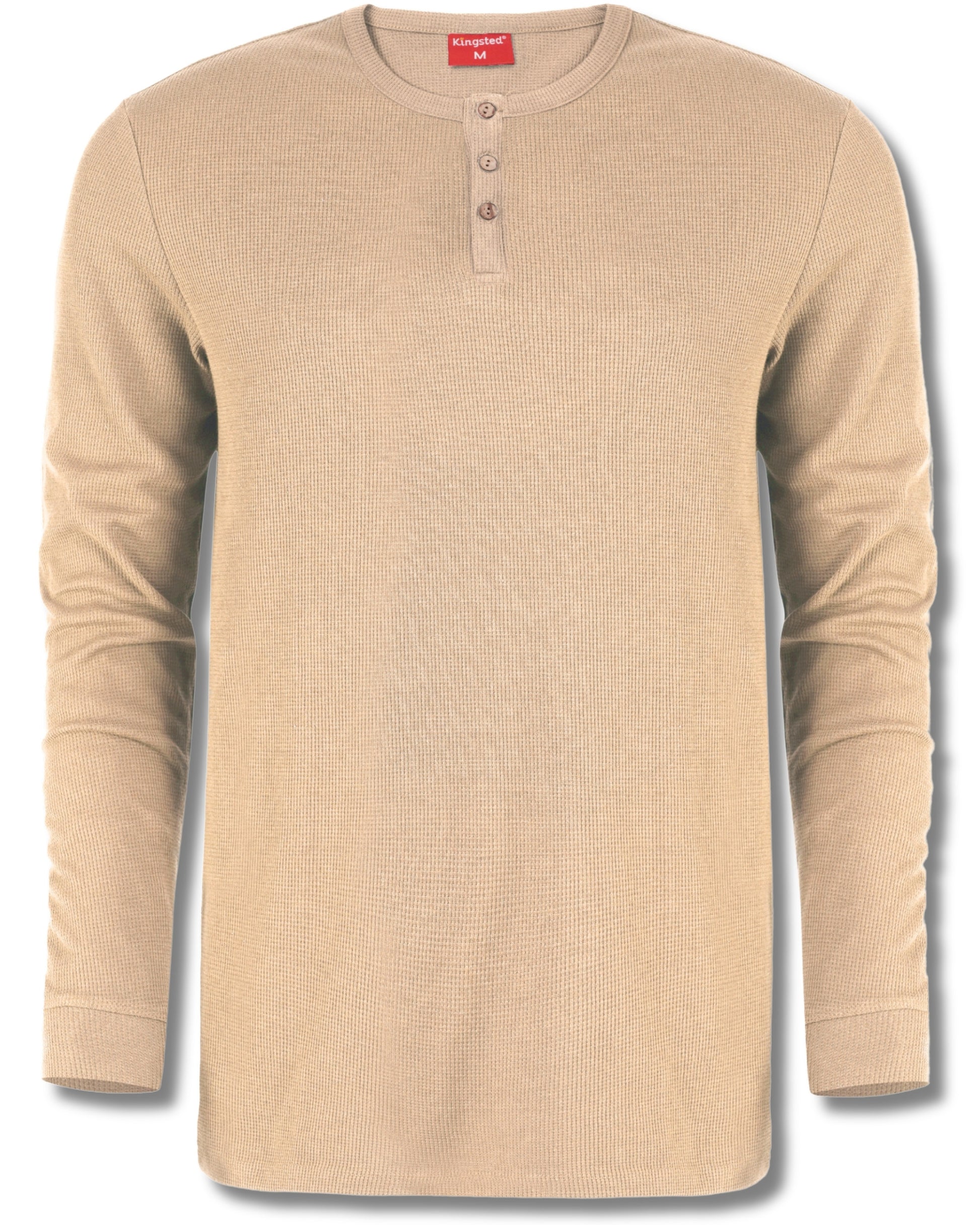 Long Sleeve Waffle Knit Henley (Sand) - Kingsted
