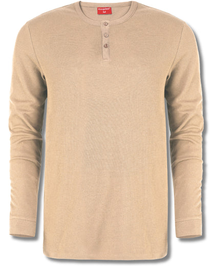 Long Sleeve Waffle Knit Henley (Sand) - Kingsted