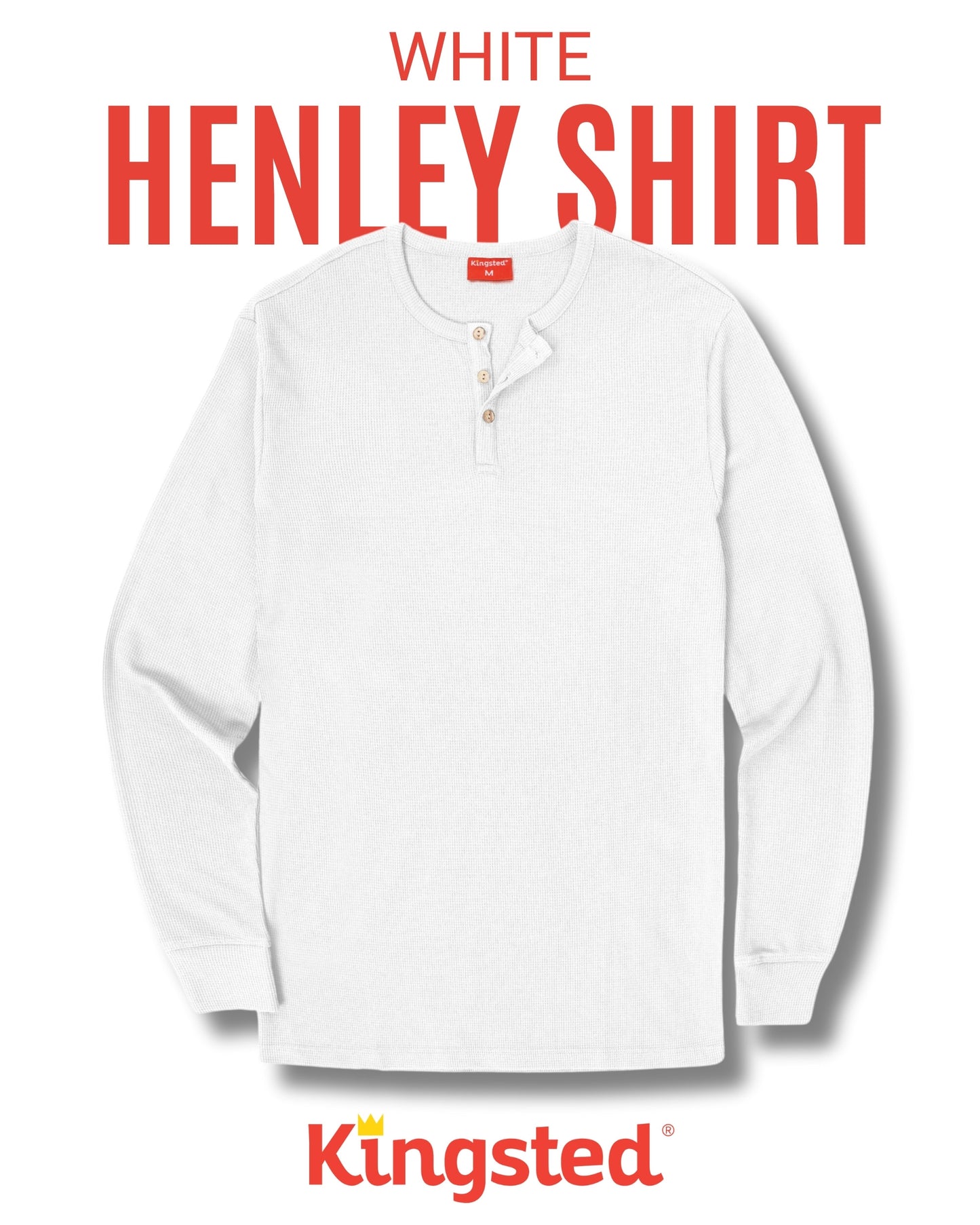 Long Sleeve Waffle Knit Henley (White) - Kingsted