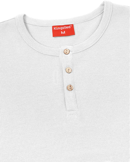 Long Sleeve Waffle Knit Henley (White) - Kingsted