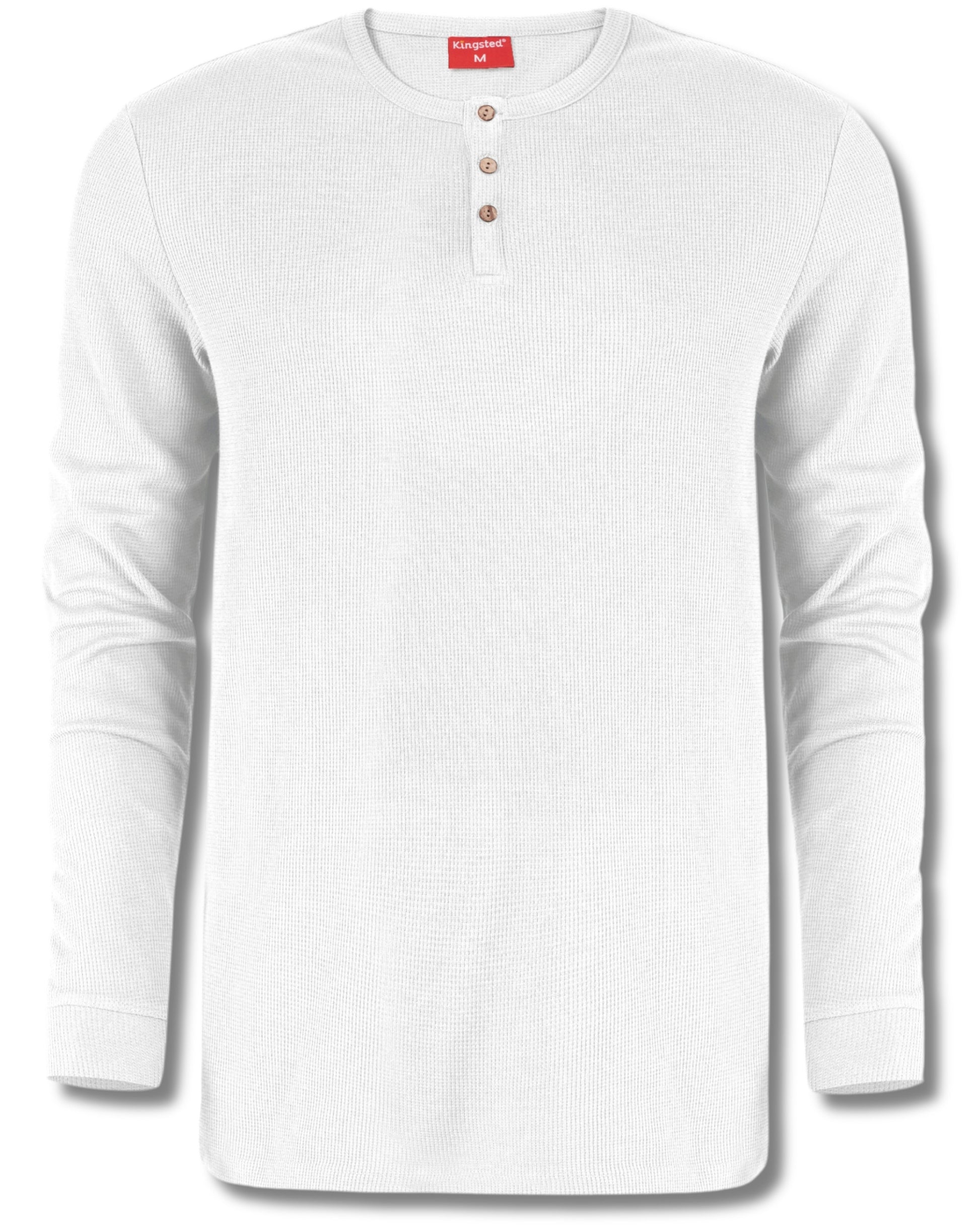 Long Sleeve Waffle Knit Henley (White) - Kingsted