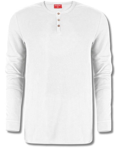 Long Sleeve Waffle Knit Henley (White) - Kingsted