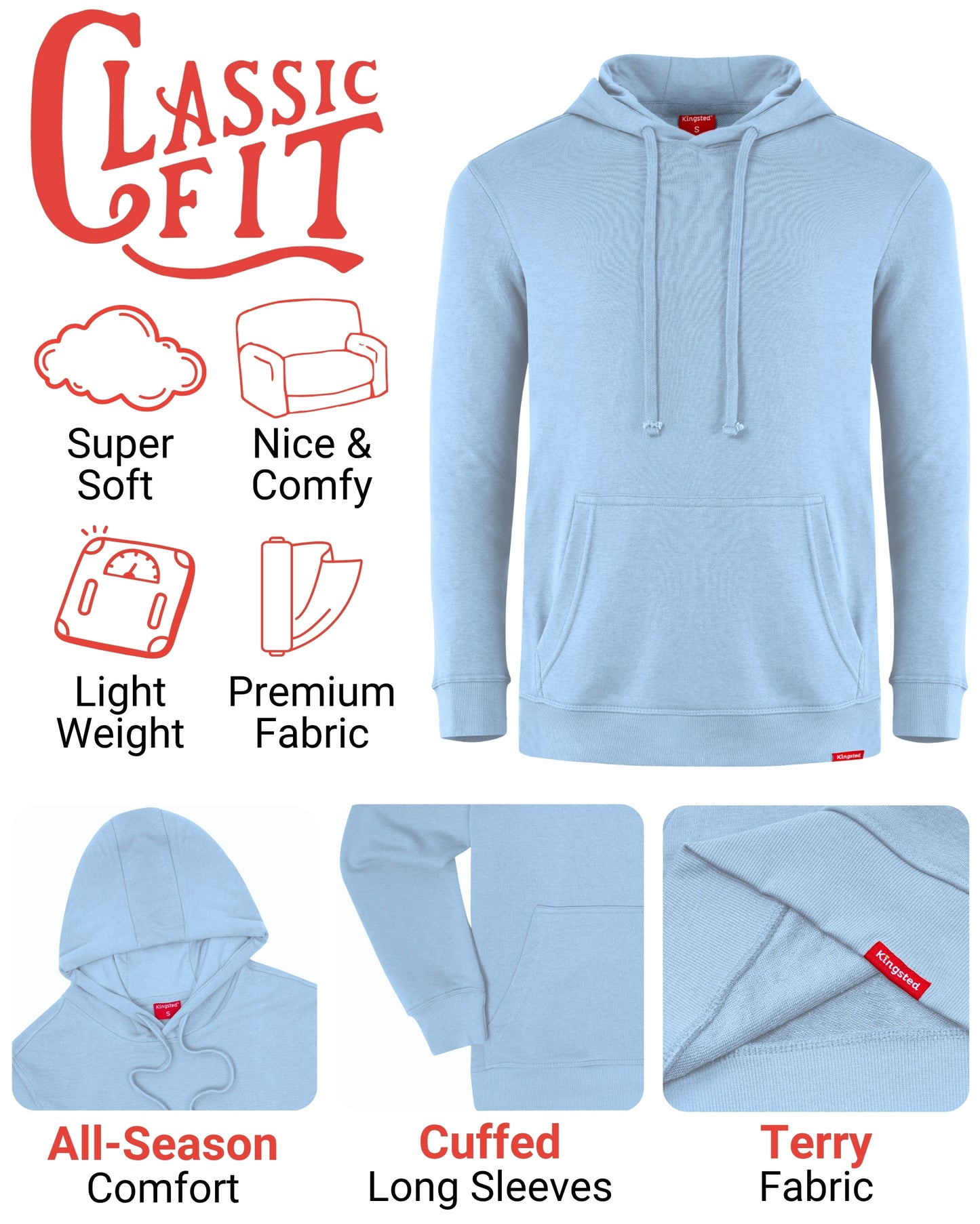 Lightweight Terry Hoodie (Carolina Blue)