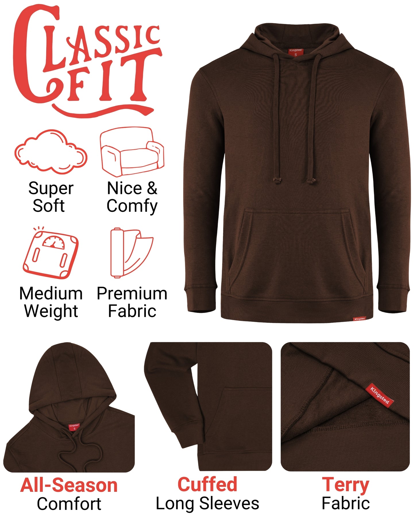 Lightweight Terry Hoodie (Brown)