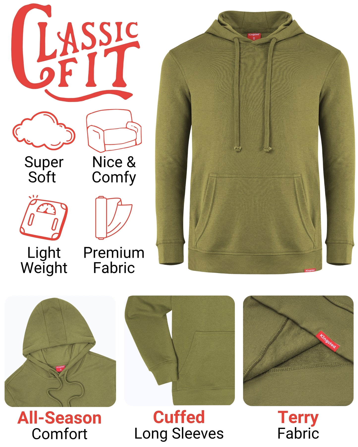 Lightweight Terry Hoodie (Olive Green)