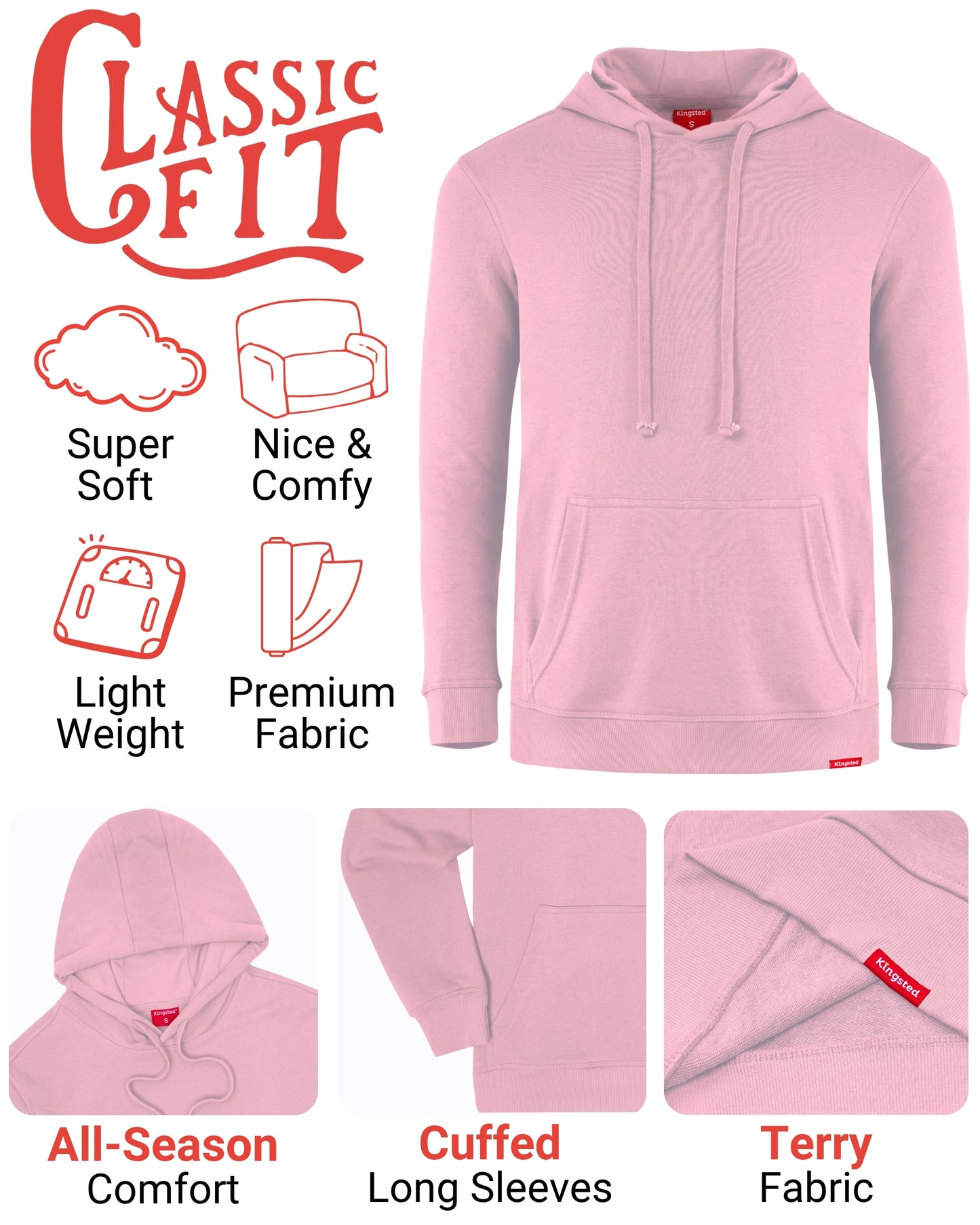 Lightweight Terry Hoodie (Pink)