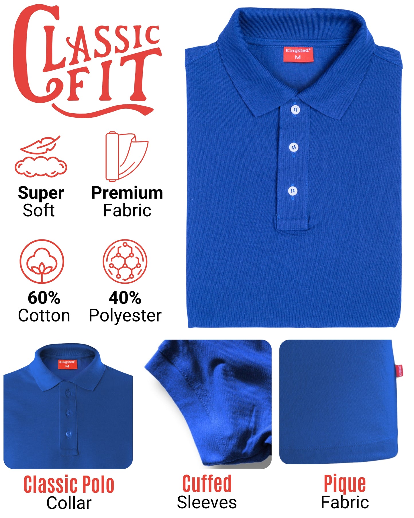 Classic Pique Polo Shirts for Men (Royal Blue)