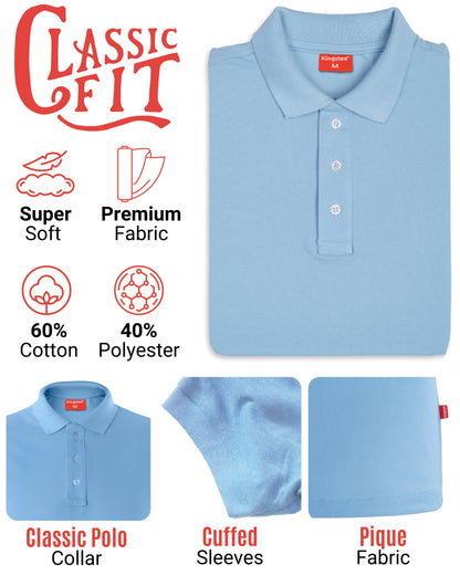 Classic Pique Polo Shirts for Men (Sky Blue)