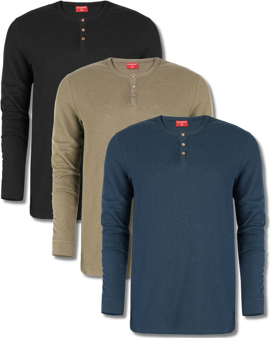 Long Sleeve Waffle Knit Henley Multipack (Classic 3-Pack) - Kingsted