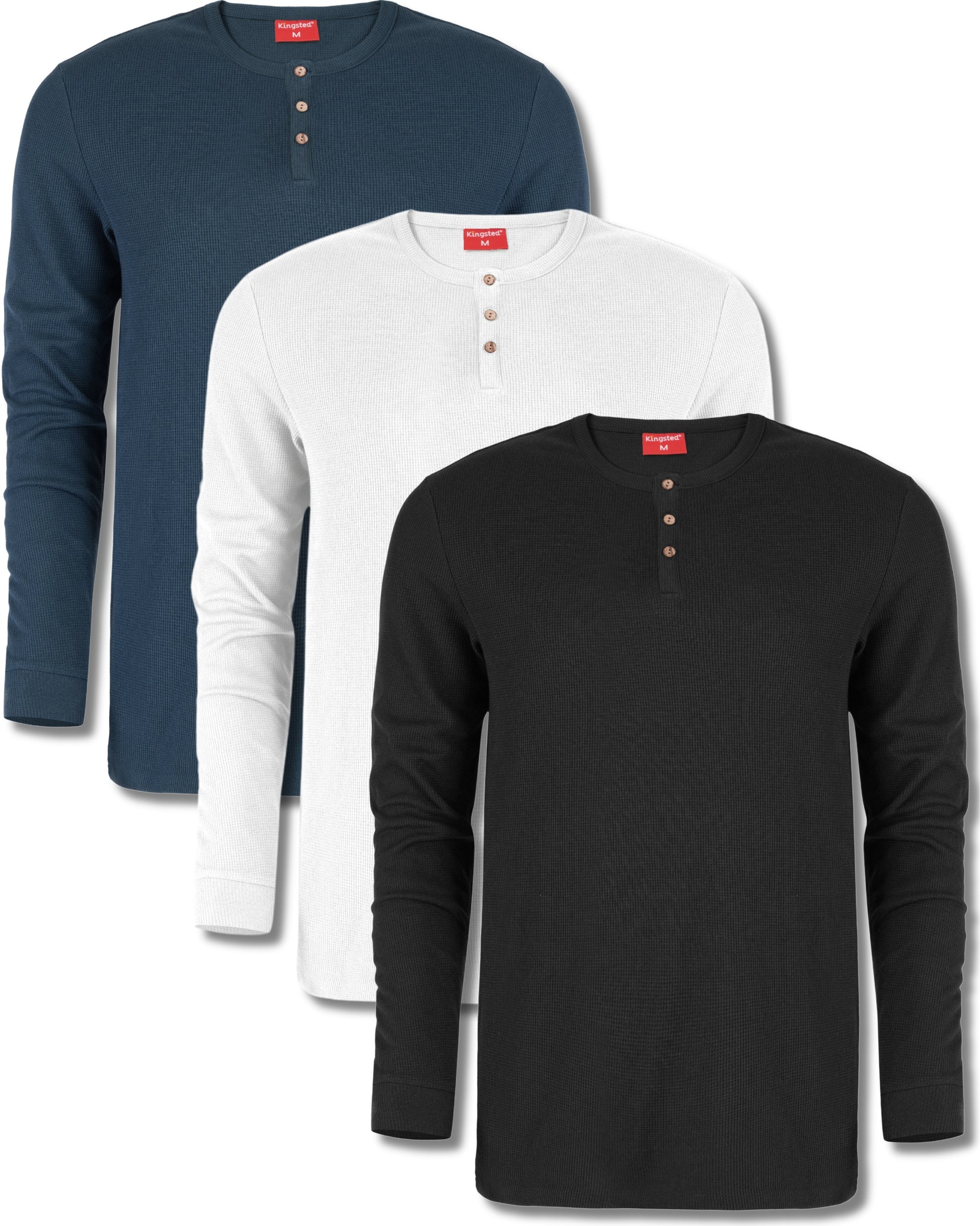 Long Sleeve Waffle Knit Henley Multipack (Everyday 3-Pack) - Kingsted