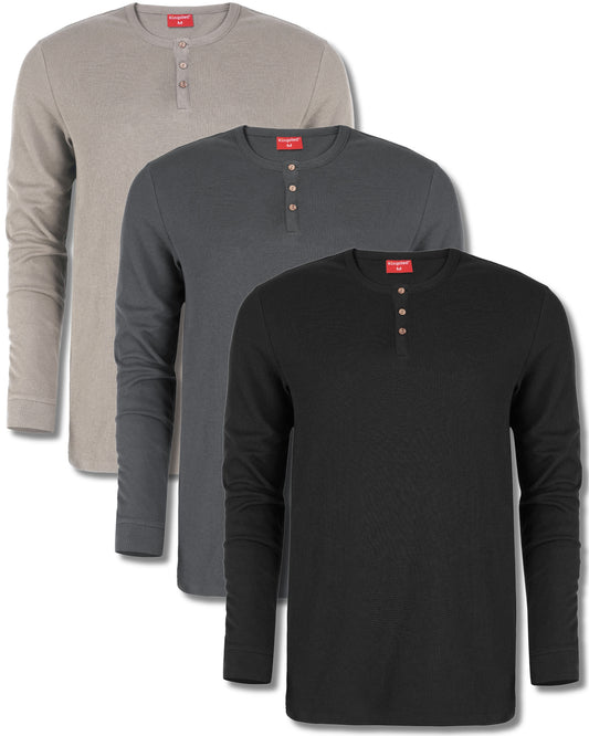 Long Sleeve Waffle Knit Henley Multipack (Monochrome 3-Pack) - Kingsted