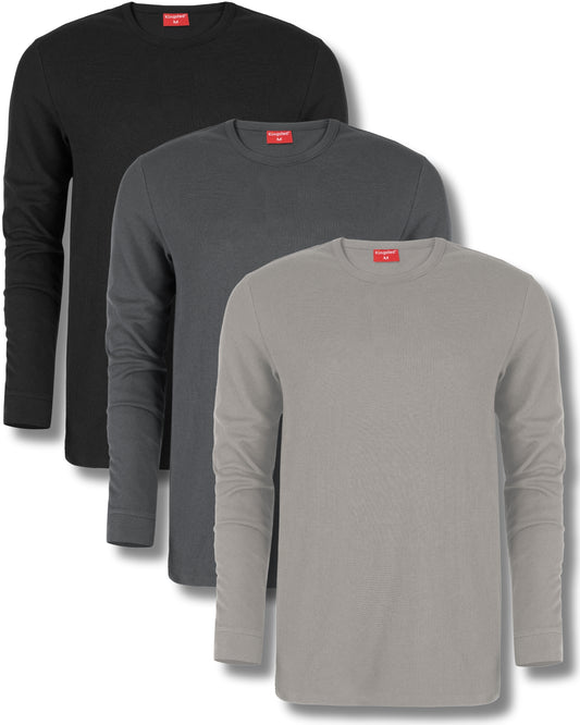 Long Sleeve Thermal Waffle Knit Shirts Multipack (Monochrome 3-Pack) - Kingsted