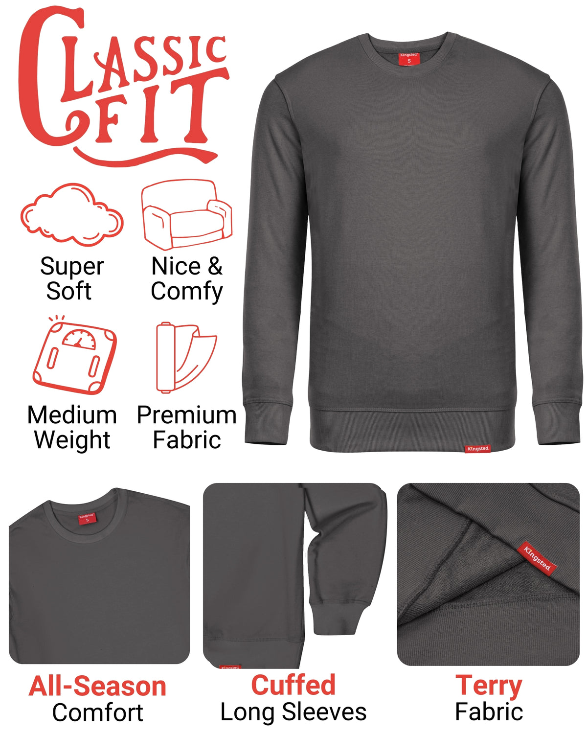 Lightweight Terry Sweatshirt (Charcoal) - Kingsted