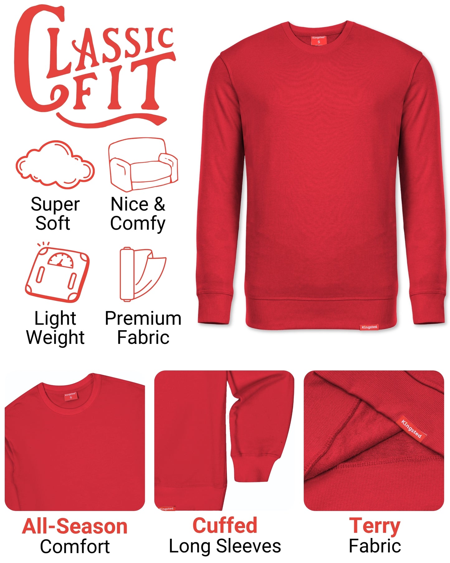Lightweight Terry Sweatshirt (Red)