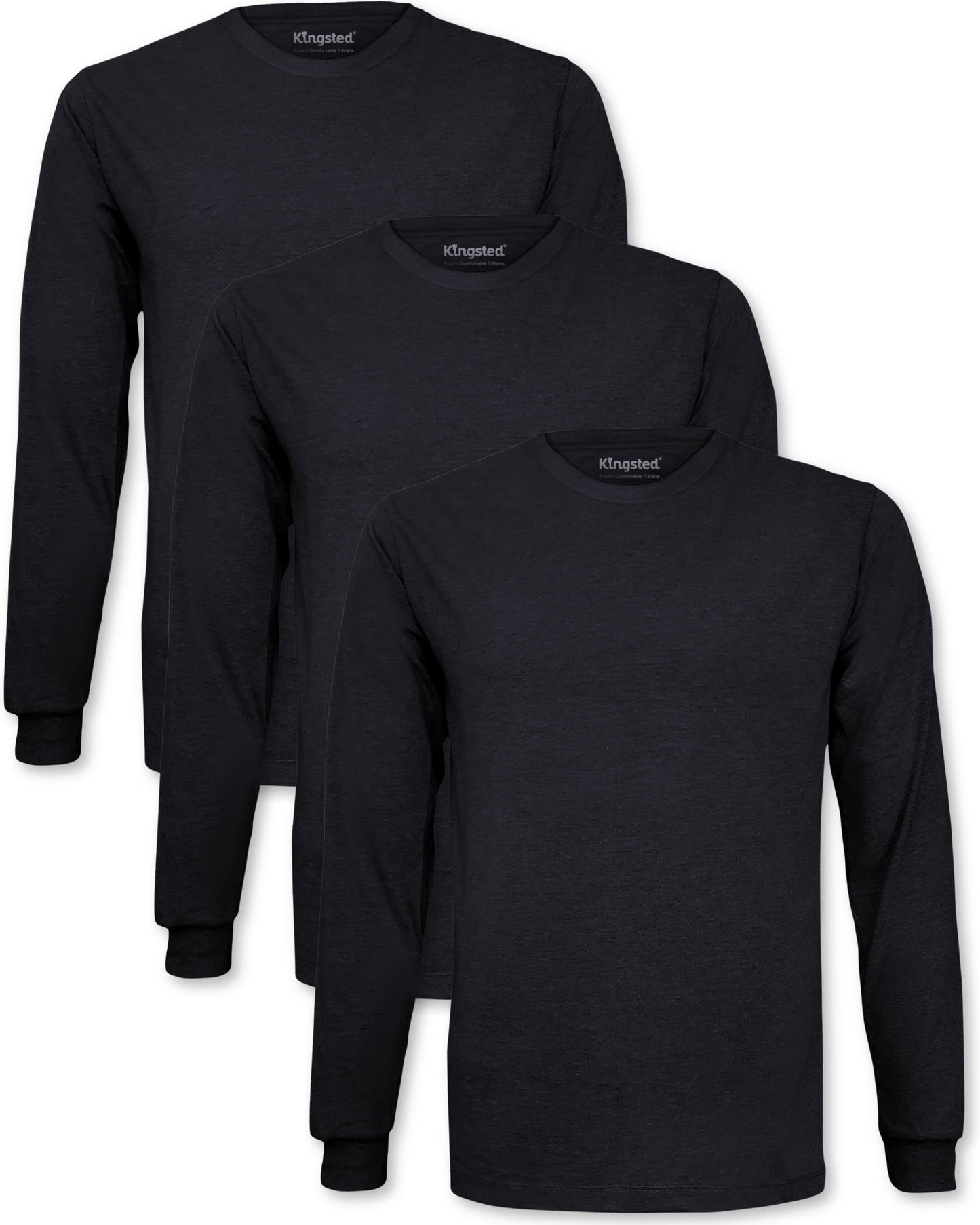 Long Sleeve Crewneck T-Shirts Multipack (Black 3 Pack)