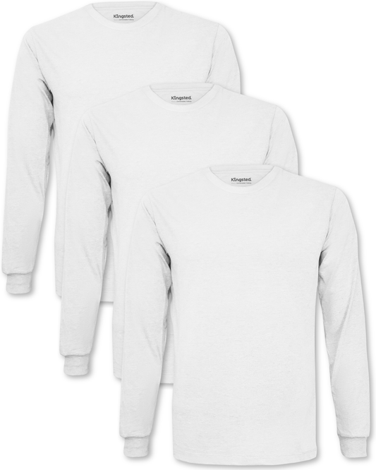 Long Sleeve Crewneck T-Shirts Multipack (White 3 Pack)