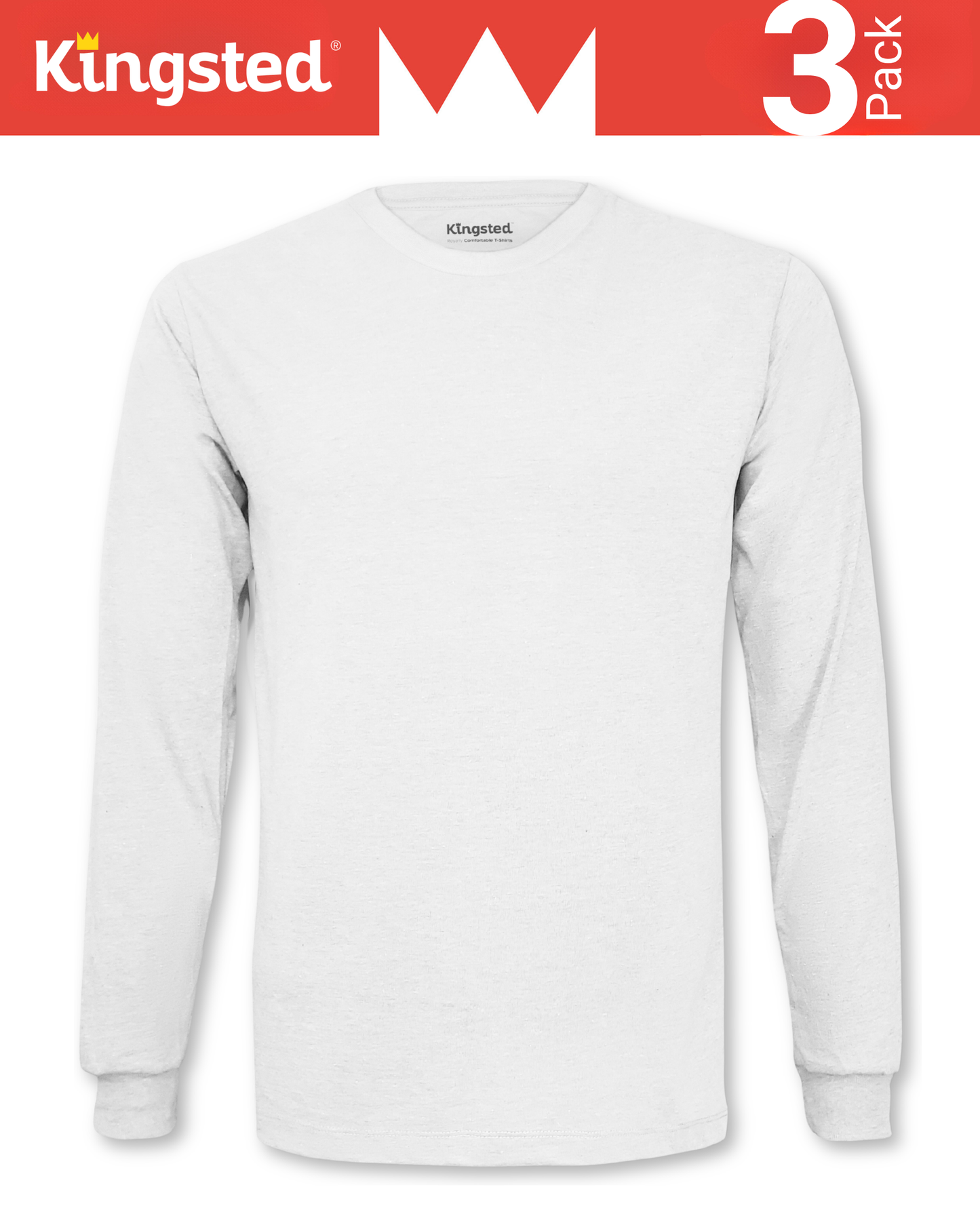 Long Sleeve Crewneck T-Shirts Multipack (White 3 Pack)