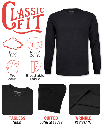 Long Sleeve Crewneck T-Shirts Multipack (Black 3 Pack)
