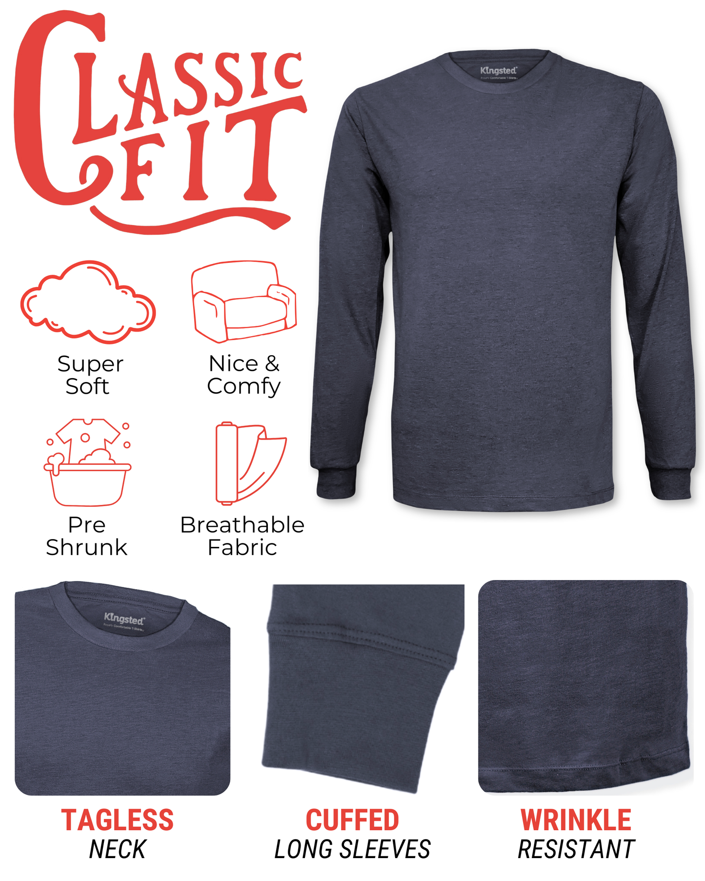 Long Sleeve Crewneck T-Shirts Multipack (Monochrome 3 Pack)