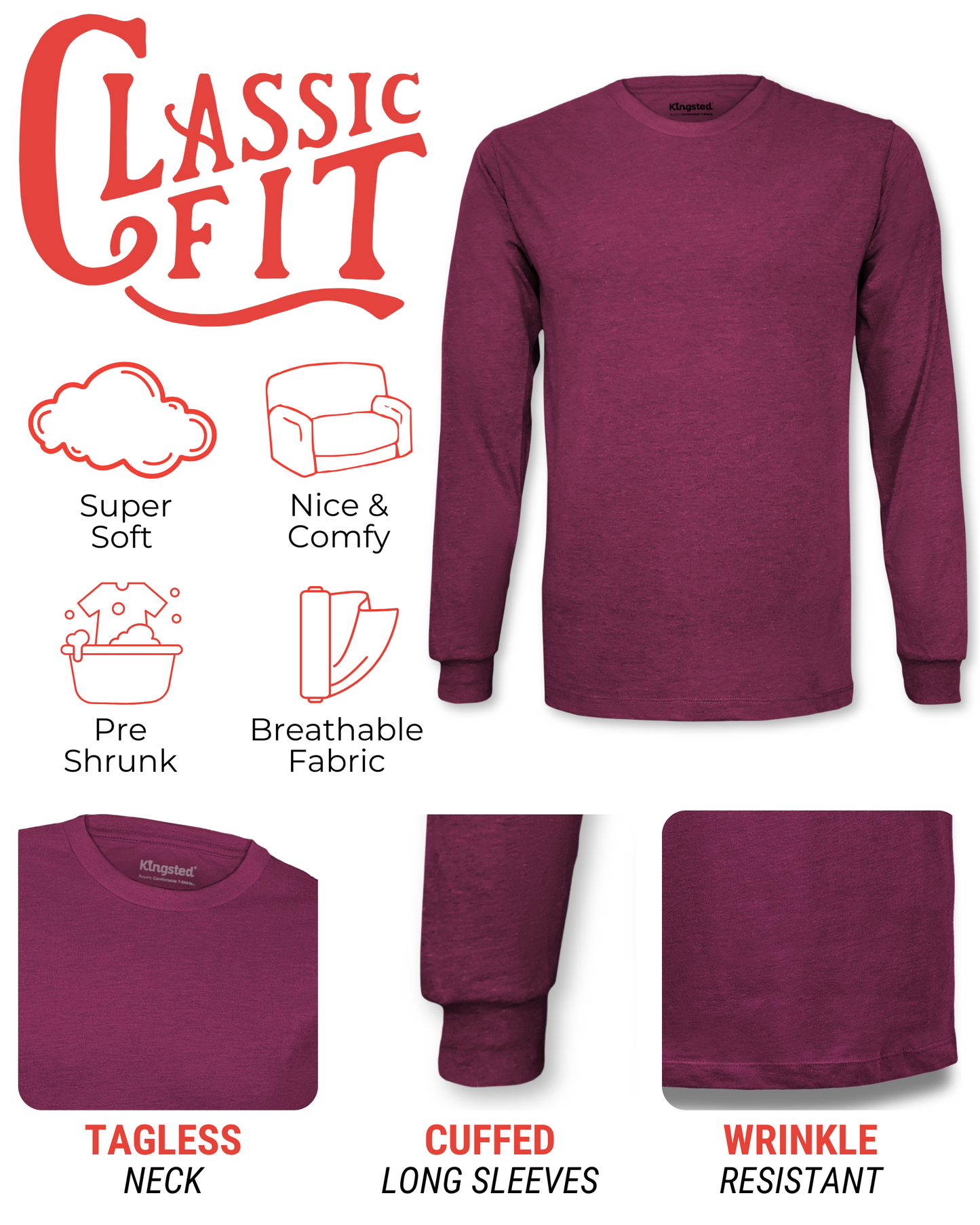 Long Sleeve Crewneck T-Shirt (Cranberry)