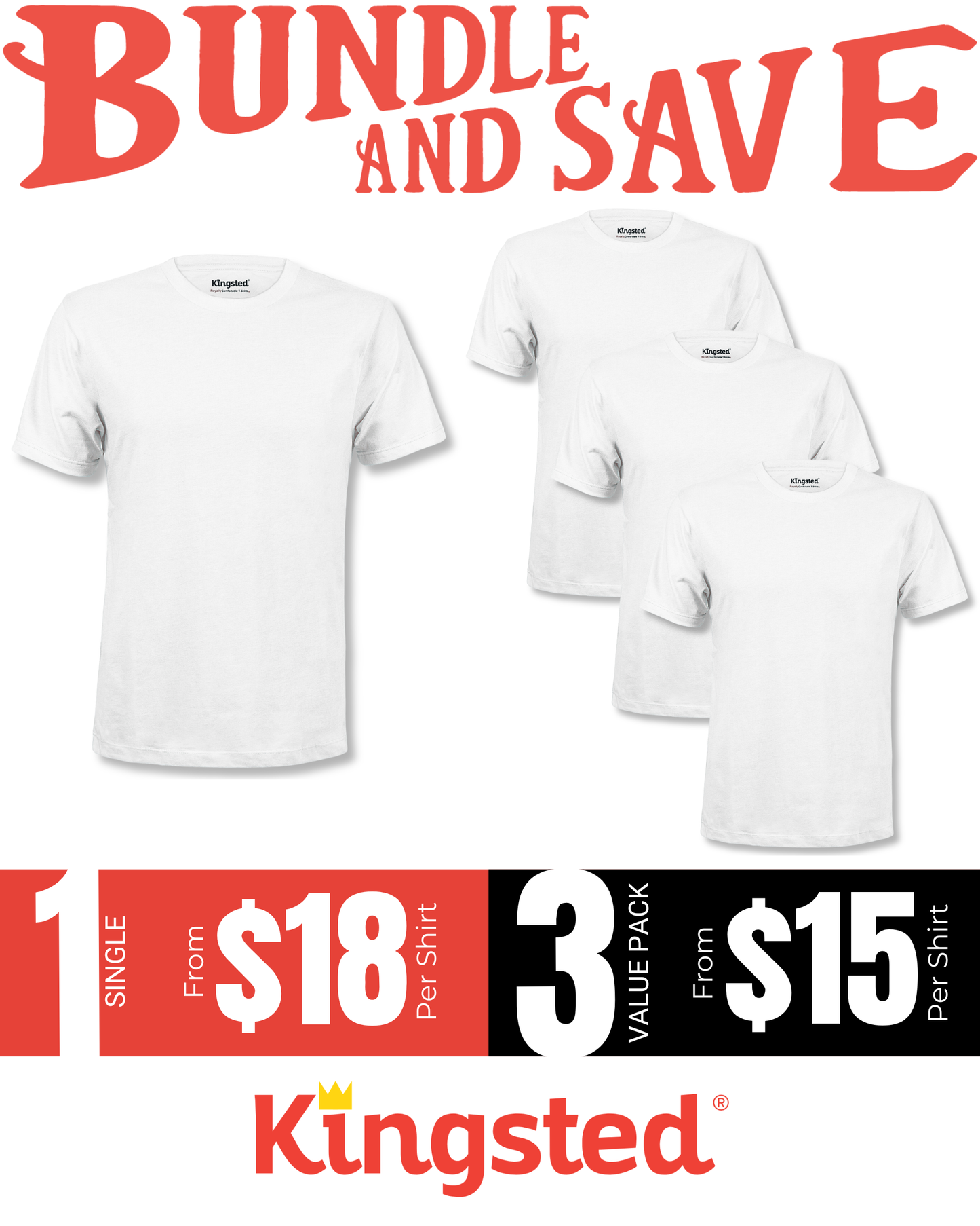 Short Sleeve Crewneck T-Shirts Multipack (White 3 Pack)