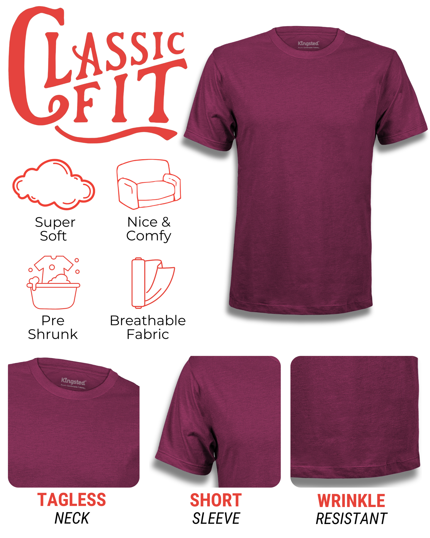 Short Sleeve Crewneck T-Shirts (Cranberry)