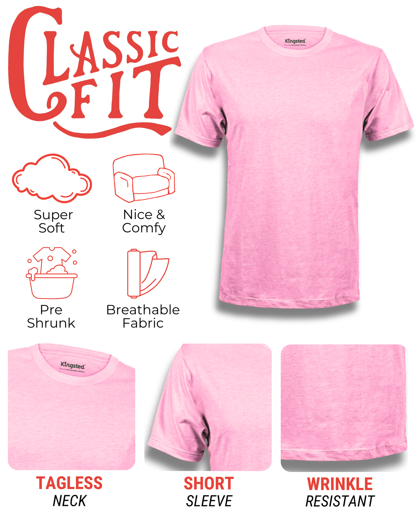 Short Sleeve Crewneck T-Shirts (Pink)
