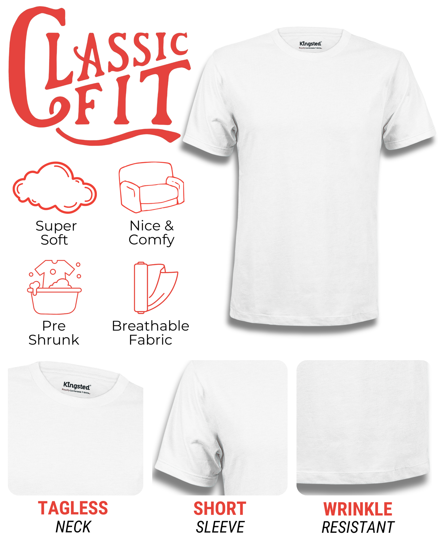 Short Sleeve Crewneck T-Shirts Multipack (White 3 Pack)