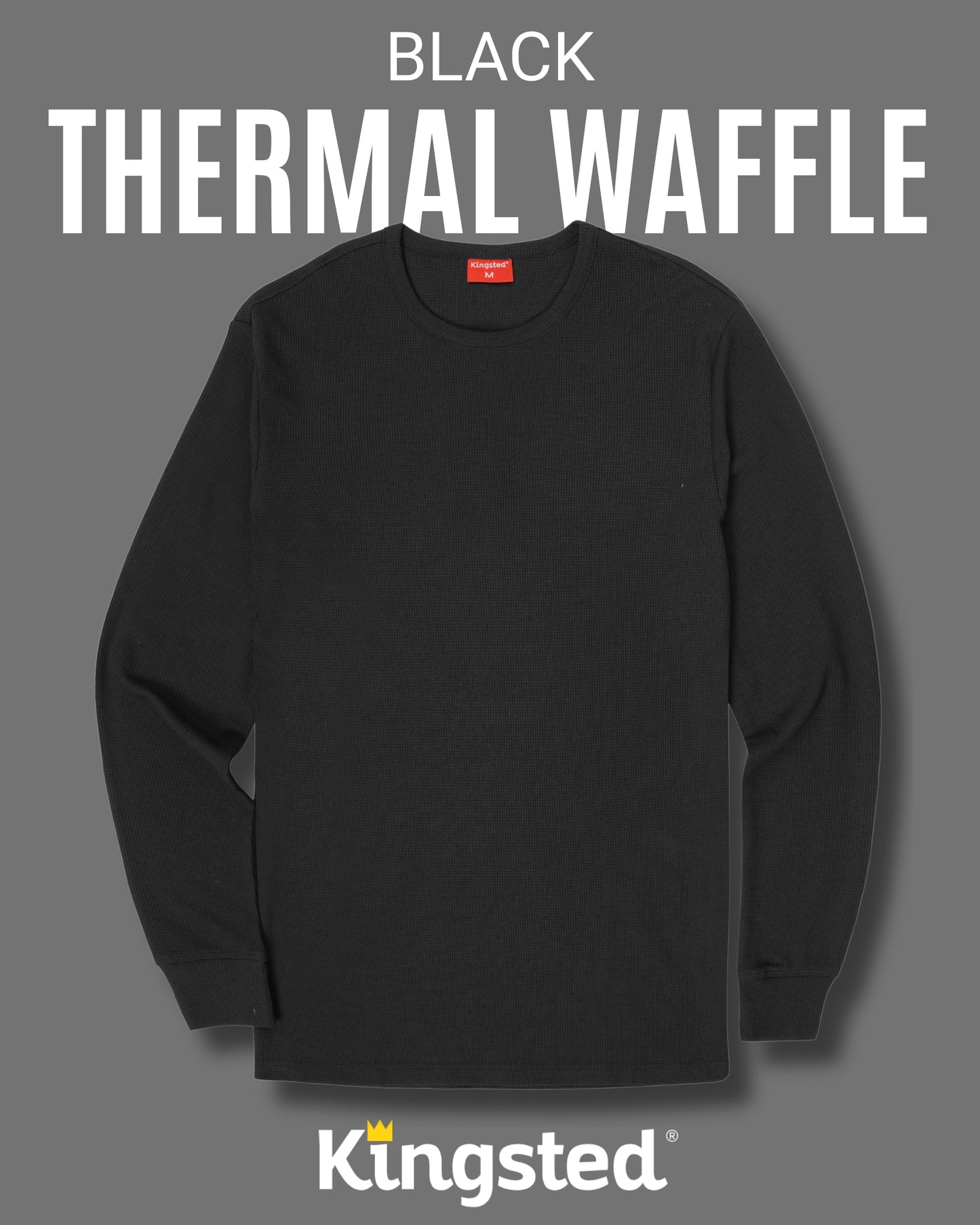 Long Sleeve Thermal Waffle Knit Shirts (Black) - Kingsted