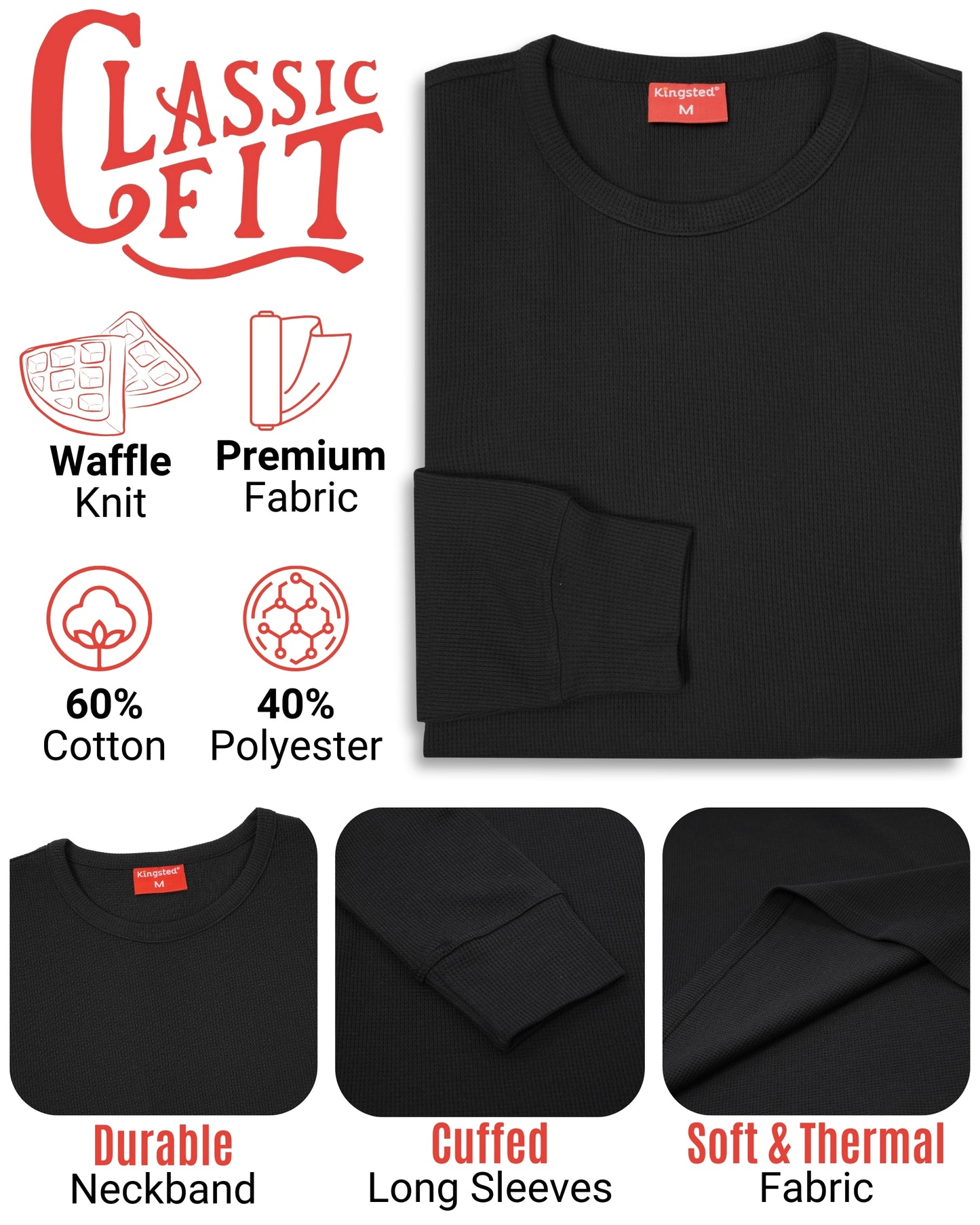 Long Sleeve Thermal Waffle Knit Shirts Multipack (Everyday 3-Pack) - Kingsted