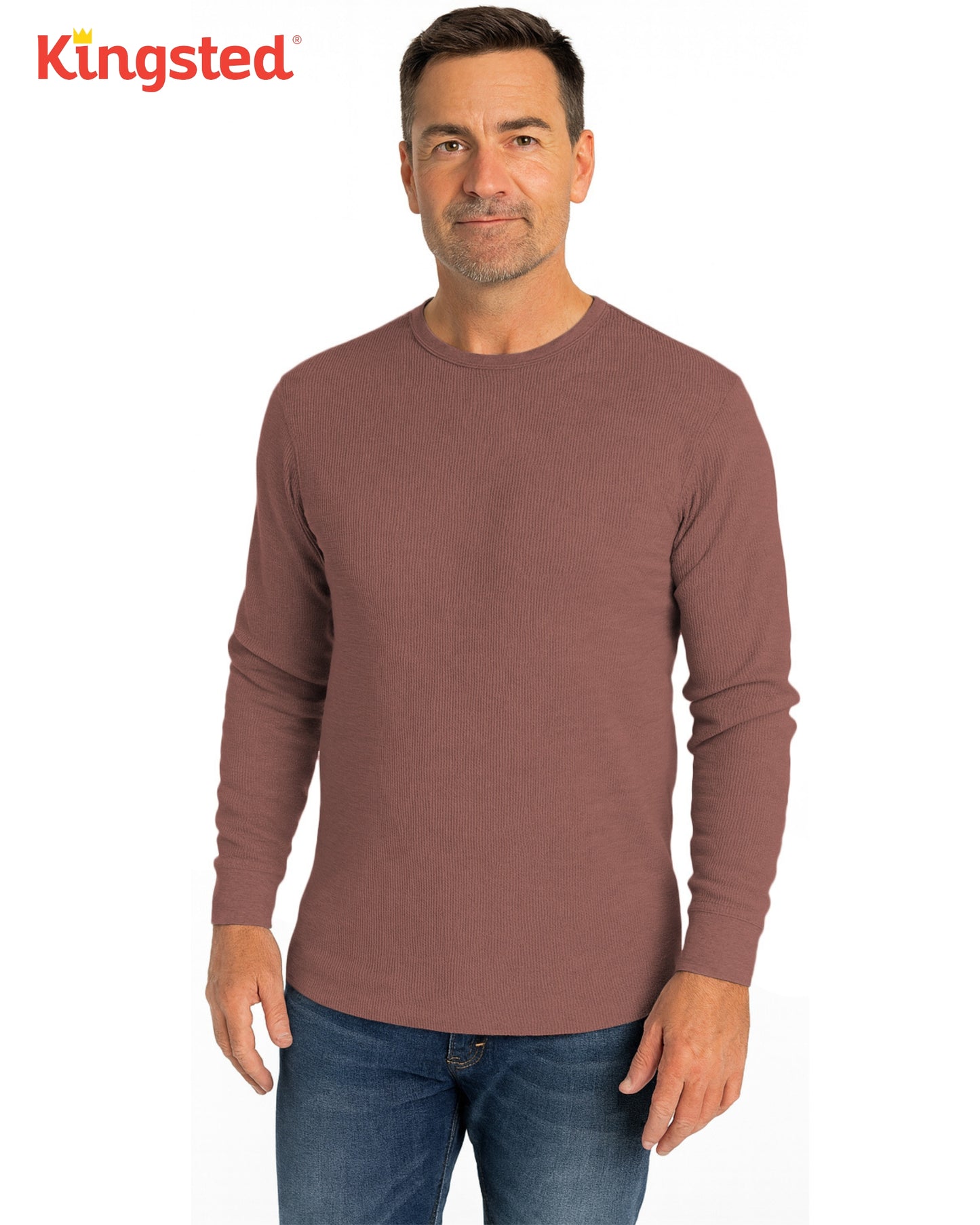 Long Sleeve Thermal Waffle Knit Shirts (Brown) - Kingsted