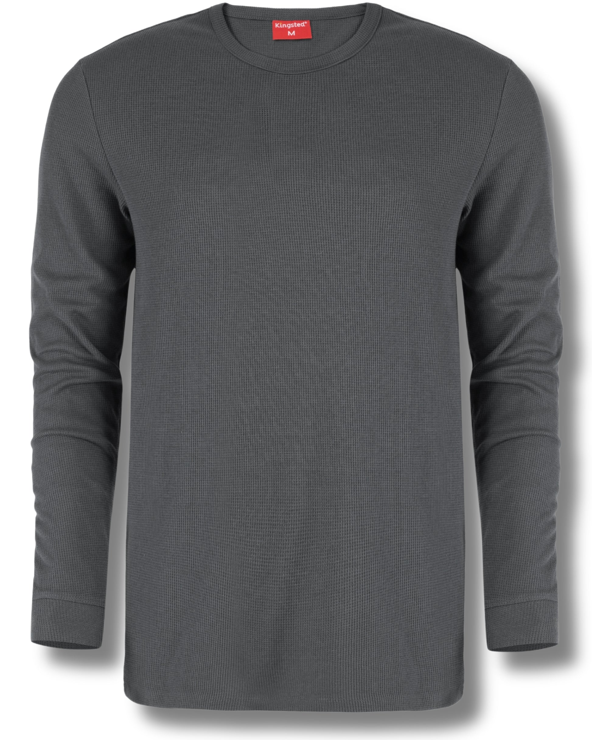 Long Sleeve Thermal Waffle Knit Shirts (Charcoal) - Kingsted