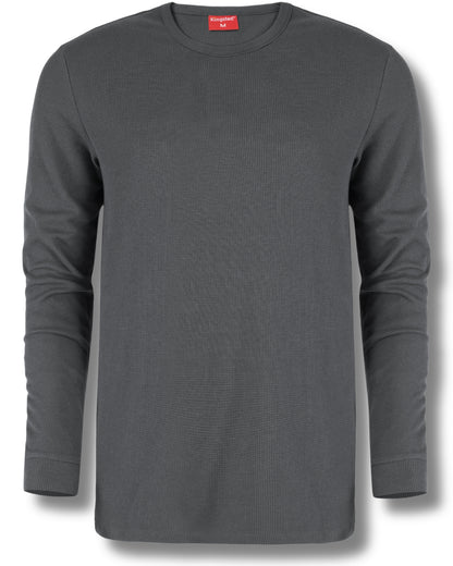 Long Sleeve Thermal Waffle Knit Shirts (Charcoal) - Kingsted